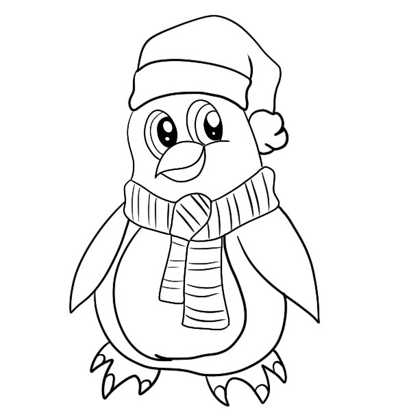 Christmas Penguin Coloring Page - Coloring Books