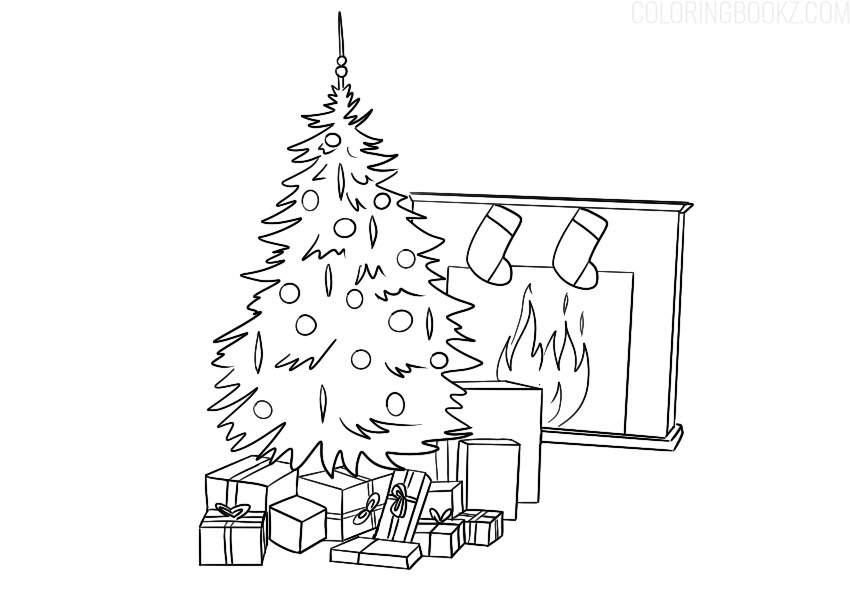 Christmas Scene Coloring Page